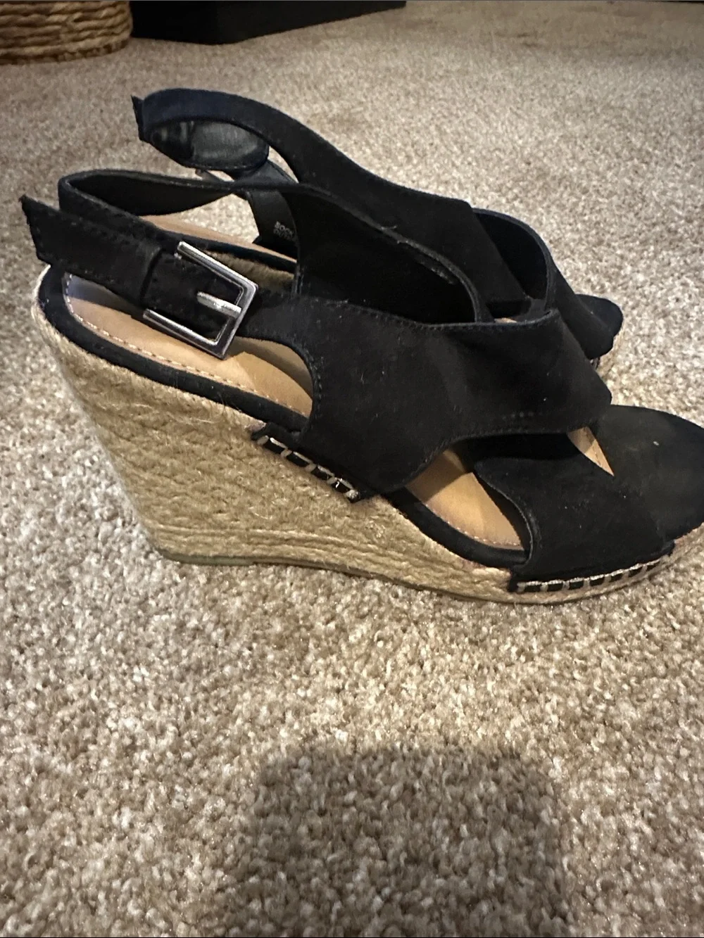 Apt. 9 Black Suede Crisscross Slingback Wedge Sandals
